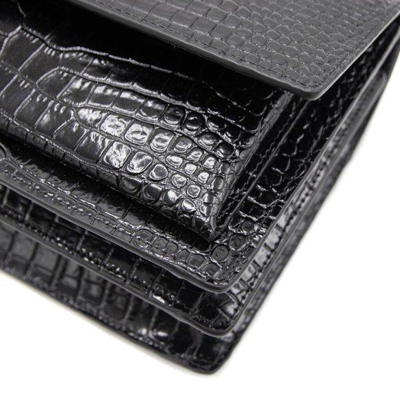 Saint Laurent Chain Sunset In Black Silver Hardware (7238)Crocodile-embossed Bag - Picture 8 of 12